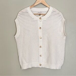 Women’s Open Knit Button Sweater Vest Oversized Medium NEW Neutral Minimalist